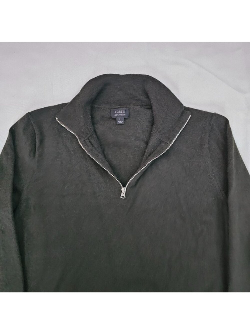 J. Crew Gray 100% Merino Wool Quarter Zip Long Sleeve Pullover Sweater Sz Large - Picture 5 of 13